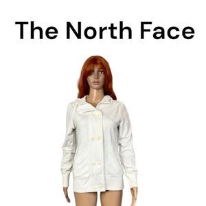 The North Face Women's White Cotton Zip & Buttons Hooded Sweatshirt Jacket S
